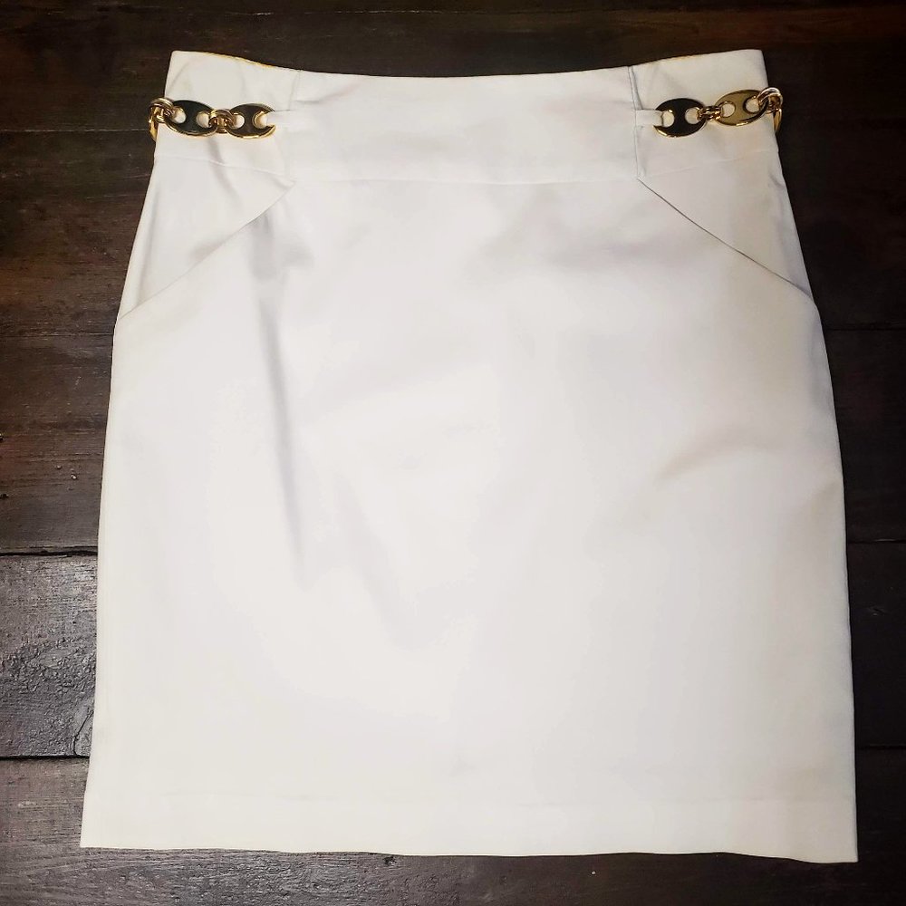 Milly of New York White Pencil Skirt Gold Chain